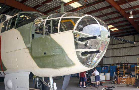North American B-25 Mitchell.Second World War bomber, nose detail with machine guns.