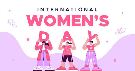 International women's day card pink woman group
