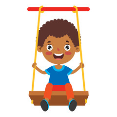 Funny Kid Playing In A Swing