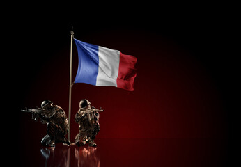 Concept of military conflict. Waving national flag of France. Illustration of coup idea. Two...