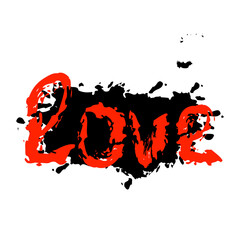 Brush calligraphy Love on the black spot, a Continuous line of text love. Lettering illustration for poster, postcard, banner Valentine's day, wedding. Hand-drawn word - Print for T-shirt, doodle