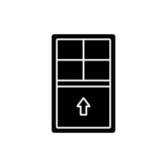 Single-hung windows black glyph icon. Single movable sash with raise from bottom. Natural ventilation control. Vertical-sliding window. Silhouette symbol on white space. Vector isolated illustration