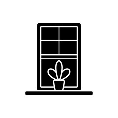 Windowsills black glyph icon. Window ledge. Horizontal structure, surface at window bottom. Structural integrity. Building architecture. Silhouette symbol on white space. Vector isolated illustration