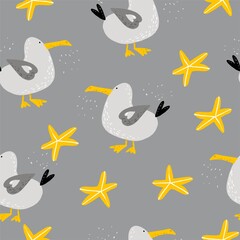 Sea Pattern Cute Animals Birds Seagull starfish pattern paper digital Paper Scrapbooking paper for Fabric Pattern for Textile pattern for baby clothes baby pattern