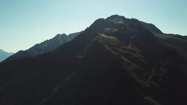 Aerial of mountanious forests at Switzerland