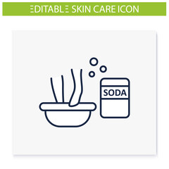 Exfoliating foot soak line icon. Baking soda organic makeup production, spa procedures. Facial beauty treatment. Natural skincare concept. Isolated vector illustration.Editable stroke