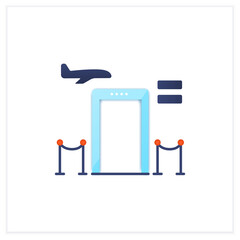 Screenings passengers flat icon. Screening clients at airport entrances. Check in people before sitting in plane. Airport new normal concept.3d vector illustration