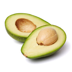Halved Green avocado with seed isolated on a white background with clipping path