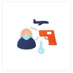 Health screening flat icon. Checking temperature before flight. Health control in airport. Protecting other passengers. Airport new normal concept. 3d vector illustration