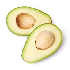 Halved Green avocado with seed isolated on a white background with clipping path