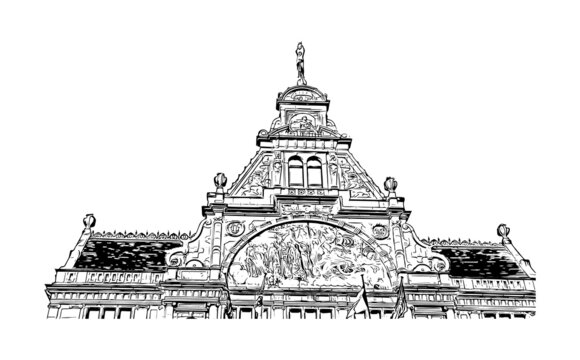 recommend clip art: Building view with landmark of Ghent is a port city in northwest Belgium. Hand drawn sketch illustration in vector.