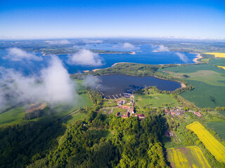 Aerial view of Masurian countryside in the neighborhood of Sztynort, Mazury, Poland (former Steinort, East Prussia)
