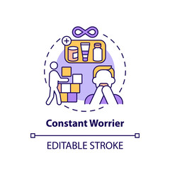 Constant worrier concept icon. Purchases for future idea thin line illustration. Categories of people buying. Must save everything things. Vector isolated outline RGB color drawing. Editable stroke