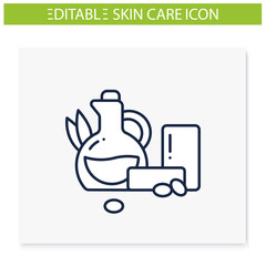 Castile body soap line icon. Body organic soap with oil , spa procedures. Natural skincare concept. Facial beauty treatment. Isolated vector illustration.Editable stroke
