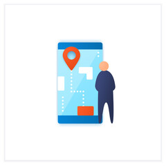 Flight preview flat icon. Pre-map the passenger experience. Ability to pre-map airport journeys before it begins. Airport new normal concept.3d vector illustration