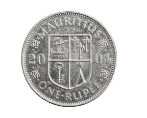 Mauritius one rupee coin on a white isolated background