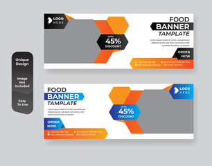 Food social media promotion and discount voucher  web banner design template 