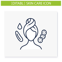 Depuffing eye mask line icon. Organic cucumber eye mask, spa procedures. Natural skincare concept. Facial beauty treatment. Isolated vector illustration.Editable stroke