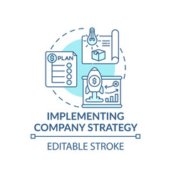 Implementing company strategy concept icon. Top management tasks. Setting company improvement plan. Organization idea thin line illustration. Vector isolated outline RGB color drawing. Editable stroke