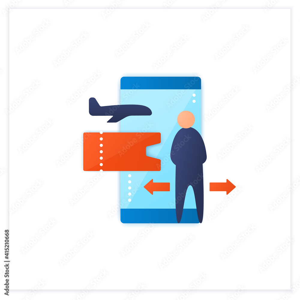 Poster contactless ticket flat icon. forced distance in queue due to pandemic. limit queuing spaces. online