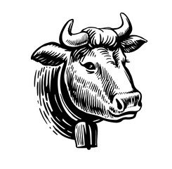 Cow head black on white sketch style