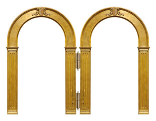 Double golden frame (diptych) for paintings, mirrors or photos isolated on white background