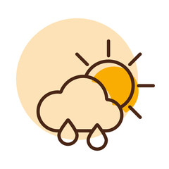 Sun with raincloud and raindrops vector icon