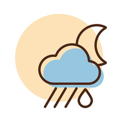 Raincloud with raindrop moon icon. Weather sign