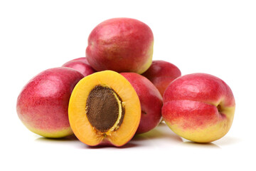 Fresh cut apricot fruits isolated on white background, with clipping path