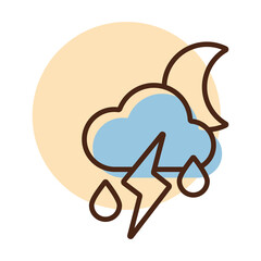 Moon cloud with rain and lightning vector icon