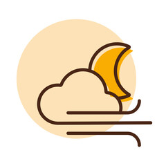 Moon cloudy and wind vector icon. Weather sign