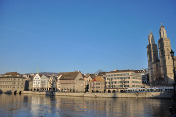 Zurich, Switzerland: View of Limmat River in Zurich Old Town.