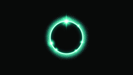 Sun Eclipse Turquoise Fire Dark Background Vector Moon Design Style Space Science Glow Light