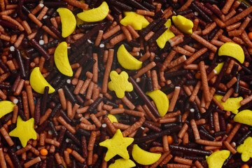 Background Multi-colored Sugar sprinkle dots, decoration for cake and bakery.Easter decoration.Beautiful soft background.