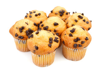 Fresh chocolate chip muffin close up.