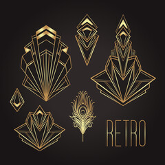 Art Deco vintage patterns and design elements. Retro party geometric background set 1920 style. Vector illustration for glamour party, thematic wedding or textile prints. © vgorbash