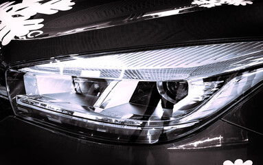 closeup of the car headlight headlamp