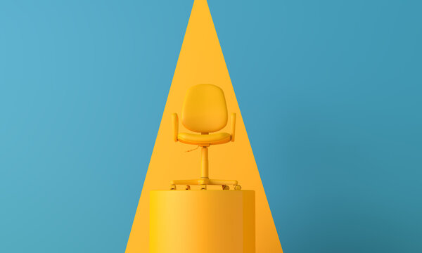 An office chair high on a podium. Business development concept. 3D Rendering
