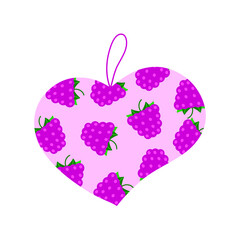 Vector heart with raspberries. Valentine's card, letter, postcard, pendant, handbag, cover, sticker. Raspberry berries, pink heart. 