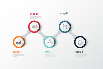 Vector modern infographic data design template. Vector illustration with 5 steps and icons. Can be used for workflow layout, diagram, annual report, web design.