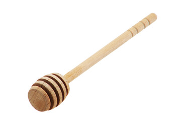 Wooden honey stick inclined on white with clipping path