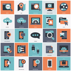 Business, technology and management icon set for websites and mobile applications. Flat vector illustration