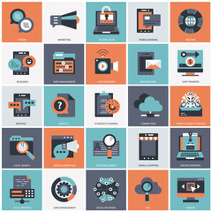 Business, technology and management icon set for websites and mobile applications. Flat vector illustration