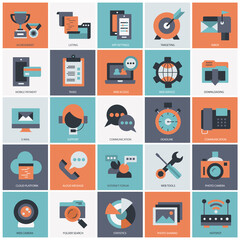 Business, technology and management icon set for websites and mobile applications. Flat vector illustration
