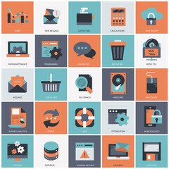 Business, technology and management icon set for websites and mobile applications. Flat vector illustration