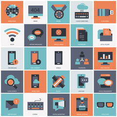 Business, technology and management icon set for websites and mobile applications. Flat vector illustration