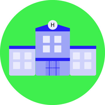 Hospital building icon on green background. Royalty free and fully editable. 