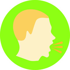 Side profile of man coughing icon on green background. Royalty free and fully editable. 