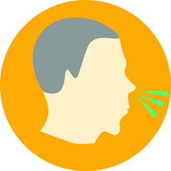 Side profile of man sneezing icon on yellow background. Royalty free and fully editable. 