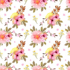 Romantic Pink And Yellow Floral Seamless Pattern